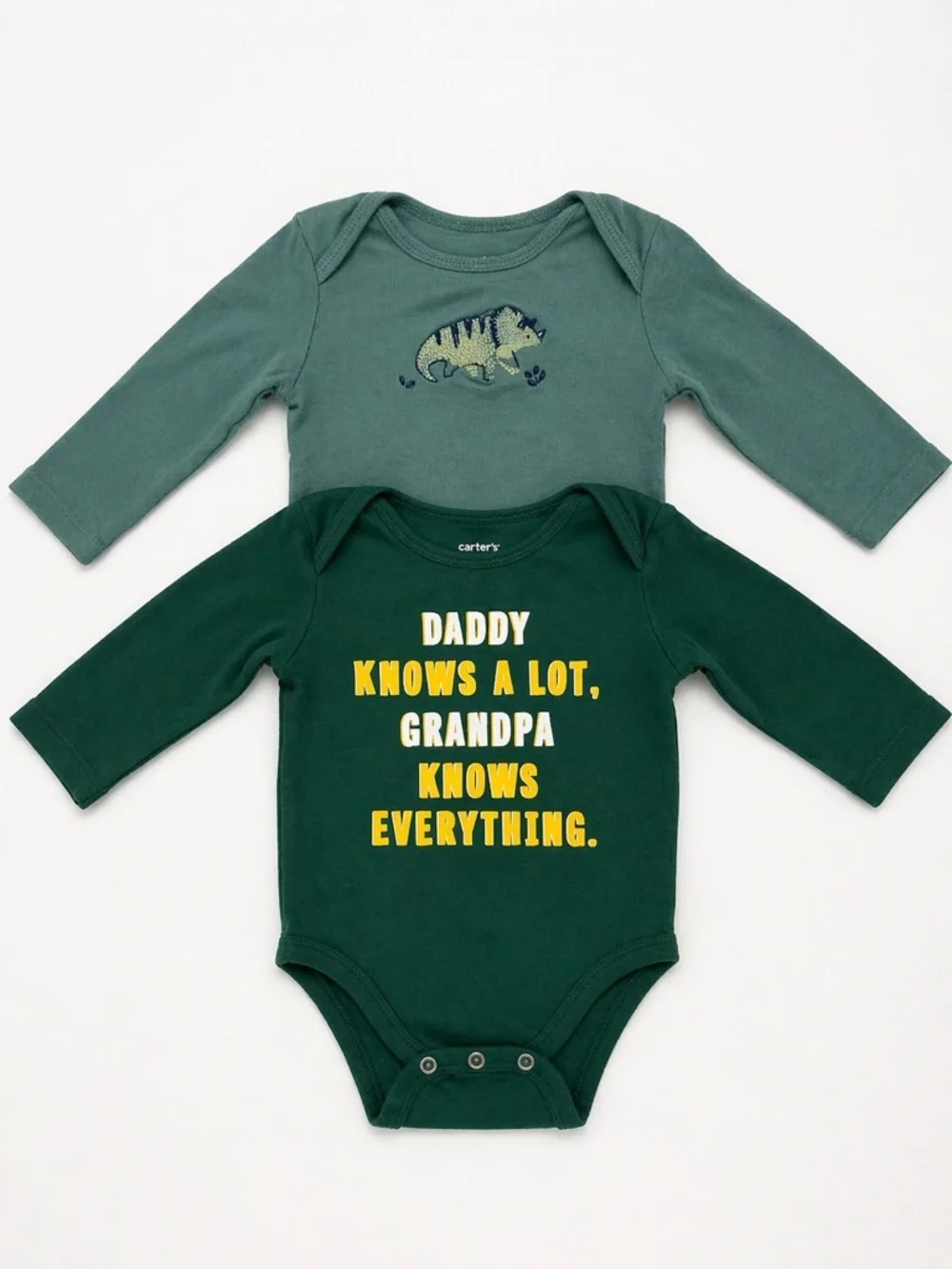 Carter’s Baby Bodysuit Bundle 6M Long Sleeve Green Dino + Graphic Set